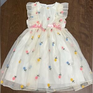 SHEIN White Floral Kids Dress with Pink and Blue Accents